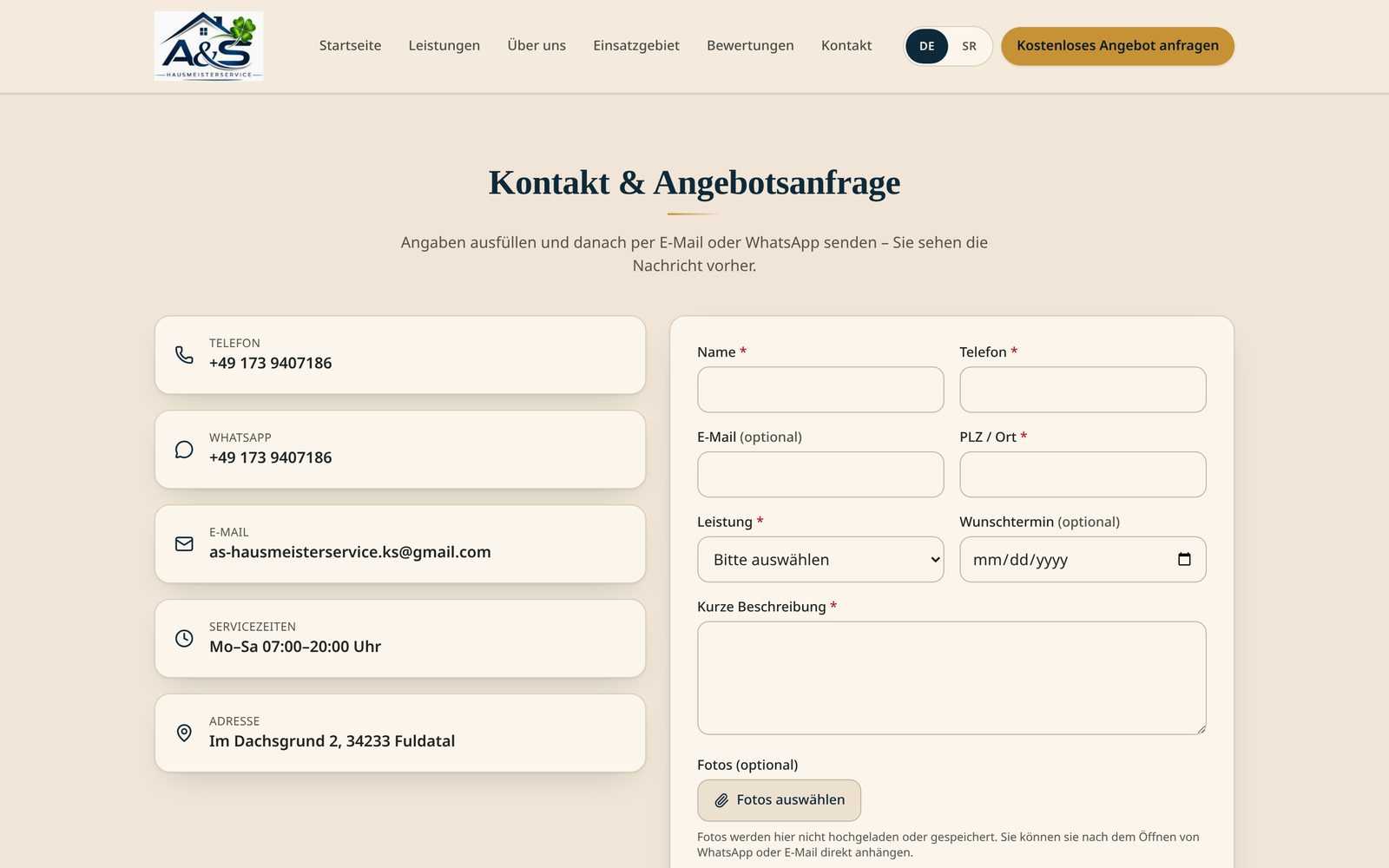 Anfrage- und Kontaktbereich