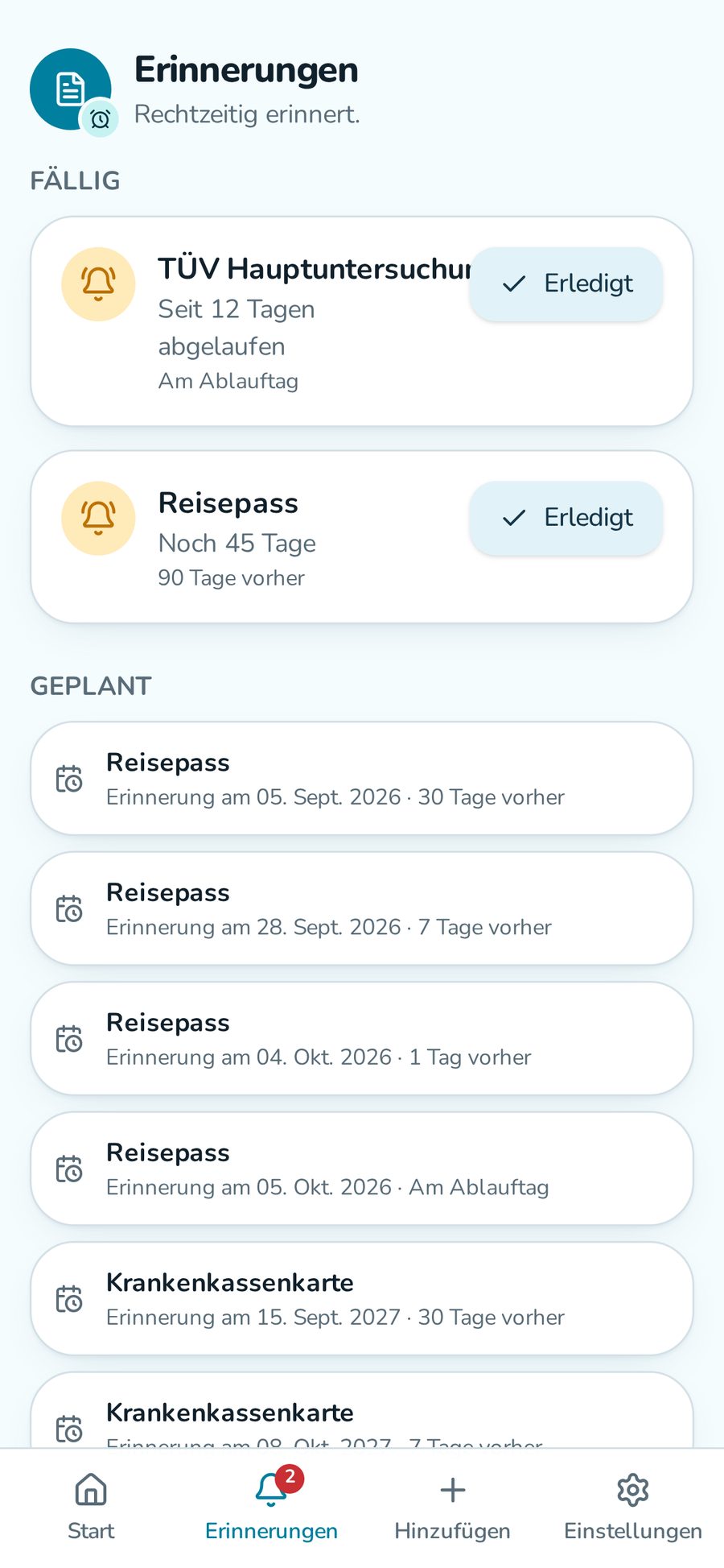 Geplante Erinnerungen