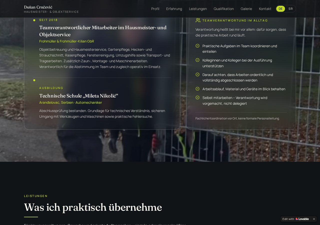 Profil, Berufserfahrung und Ausbildung