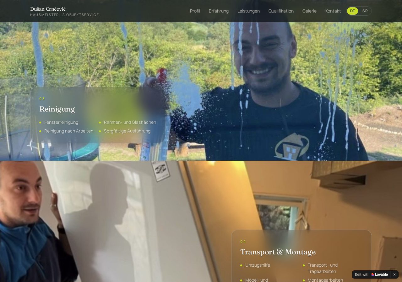 Leistungen mit echter Arbeitsfotografie im Glass-Design